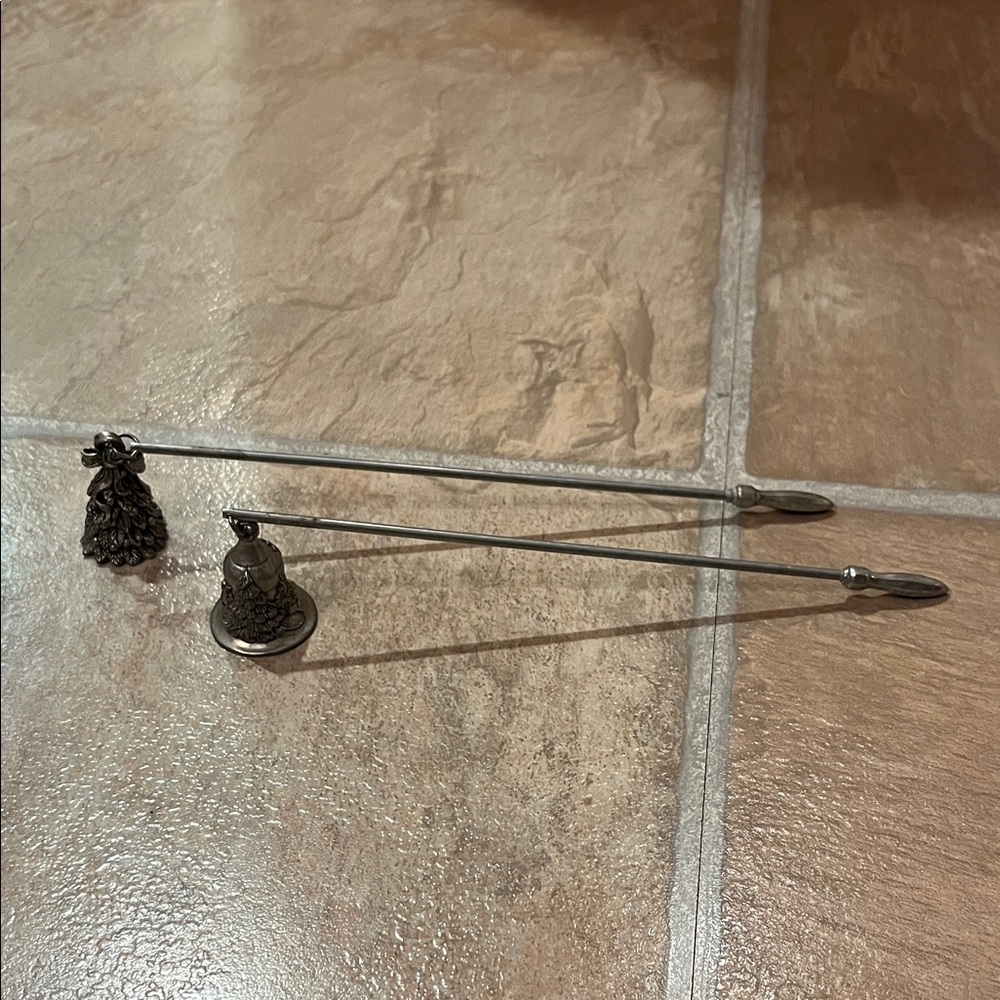 2 Silver Color Metal Christmas Tree & Bell Candle Snuffers